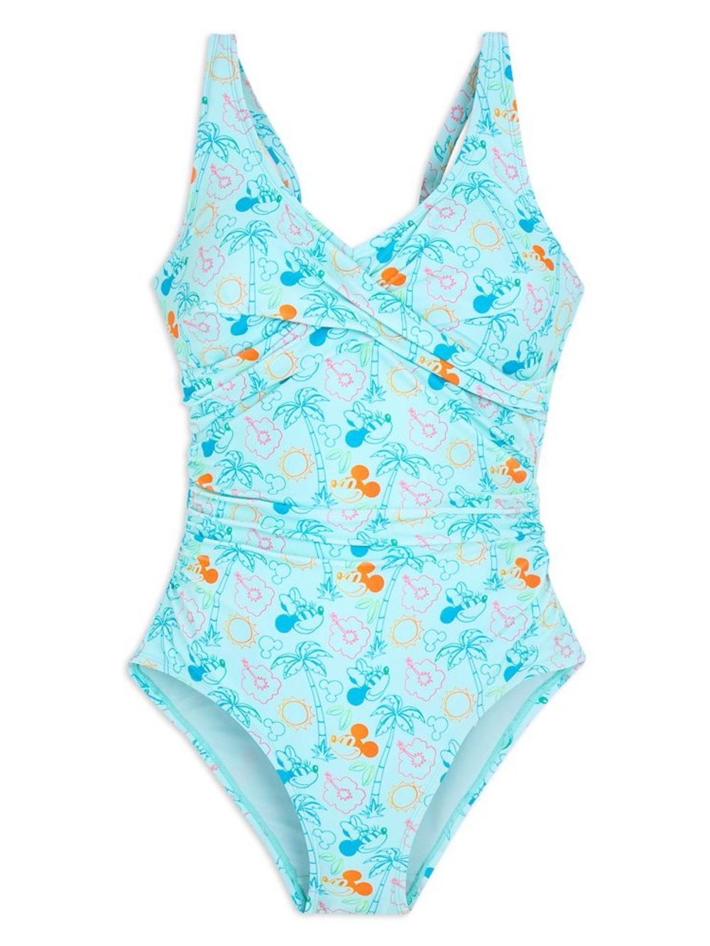 Disney Parks Mickey Minnie Tropical Print One Piece Swimsuit Twist Front 1X